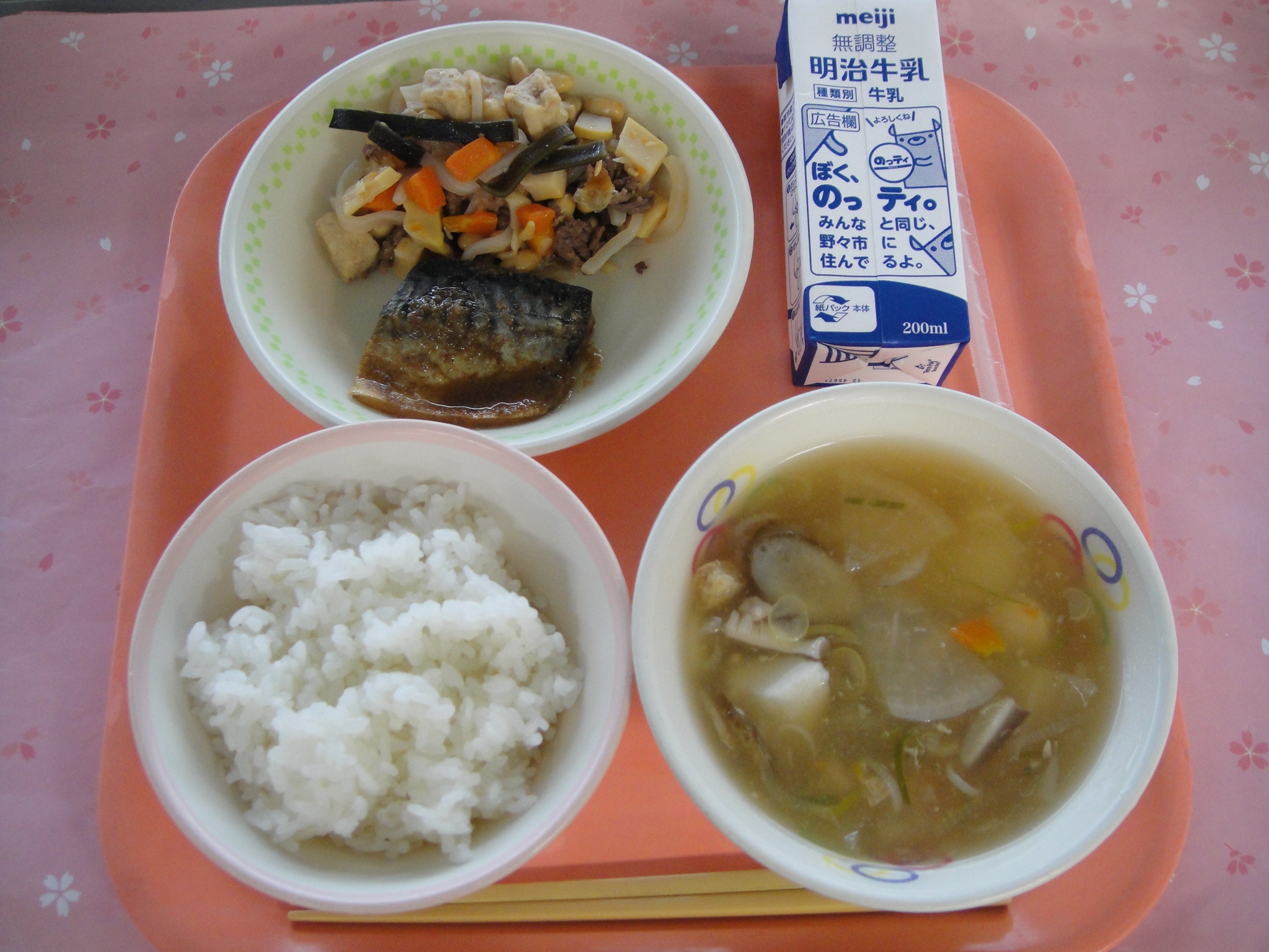 718キロカロリー ごはん 牛乳 さばのごまソース えどっこに のっぺいじる