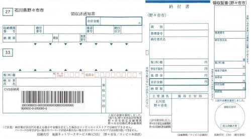 税金、後期高齢者医療保険料、介護保険料の納付書