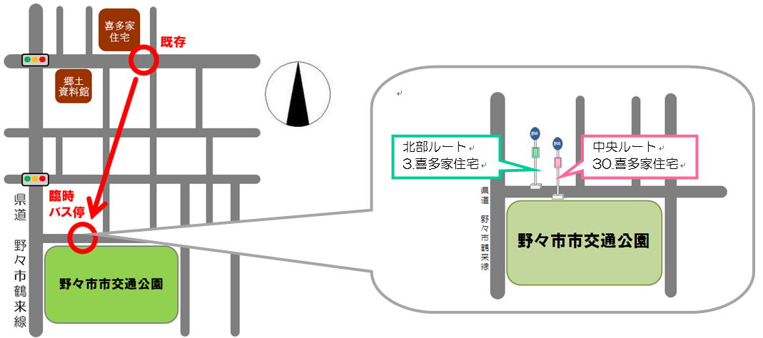 略図（「喜多家住宅」バス停）