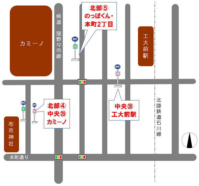 略図（「カミーノ」バス停）
