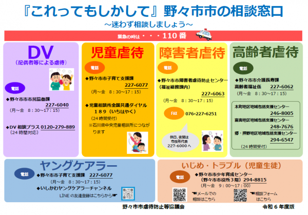 『これってもしかして』野々市市の相談窓口