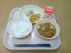 767キロカロリー、白飯、牛乳、エビシュウマイ、もやしのナムル、麻婆豆腐