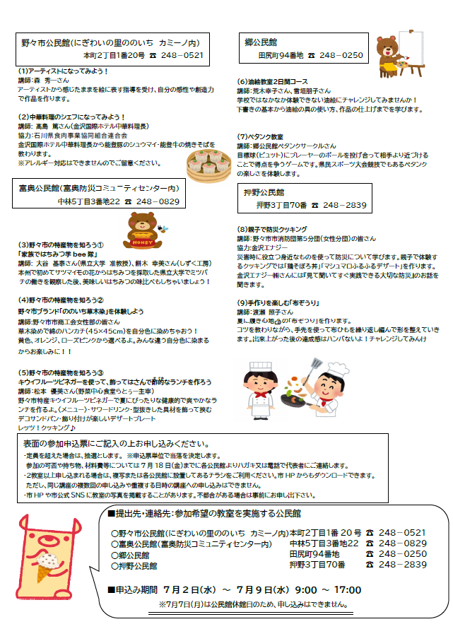 学びのサポーターとつくる夏休み体験募集チラシ裏
