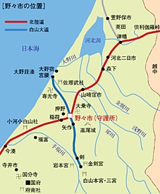 野々市と周辺の地図の画像